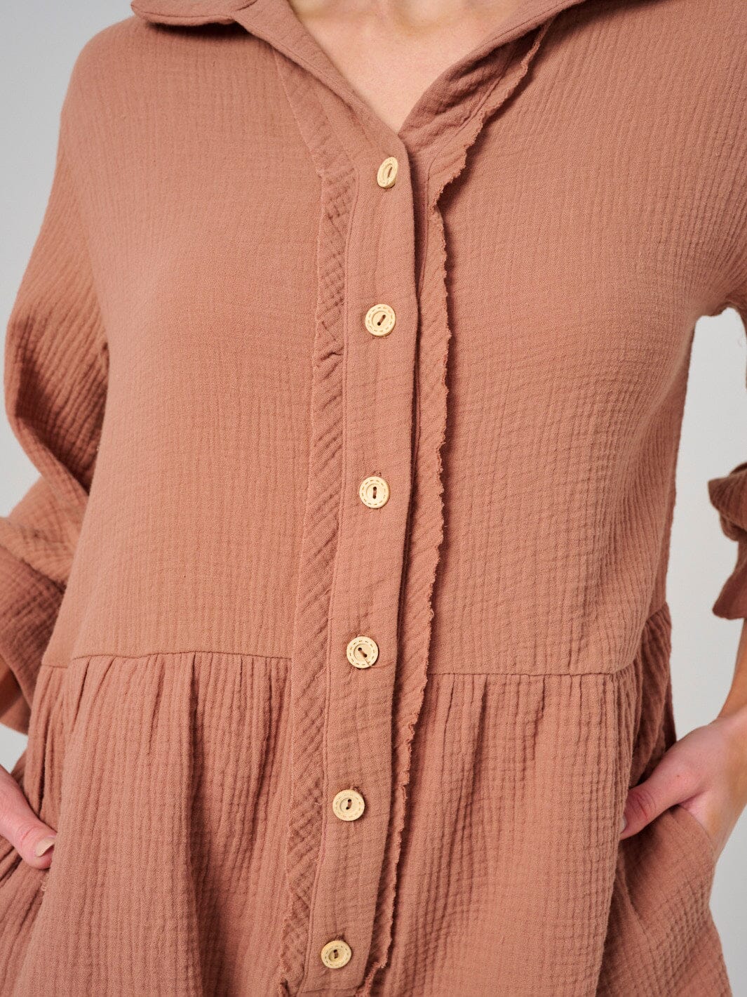 WOMEN'S LONG SLEEVE BUTTON UP FRONT POCKETS ROMPER