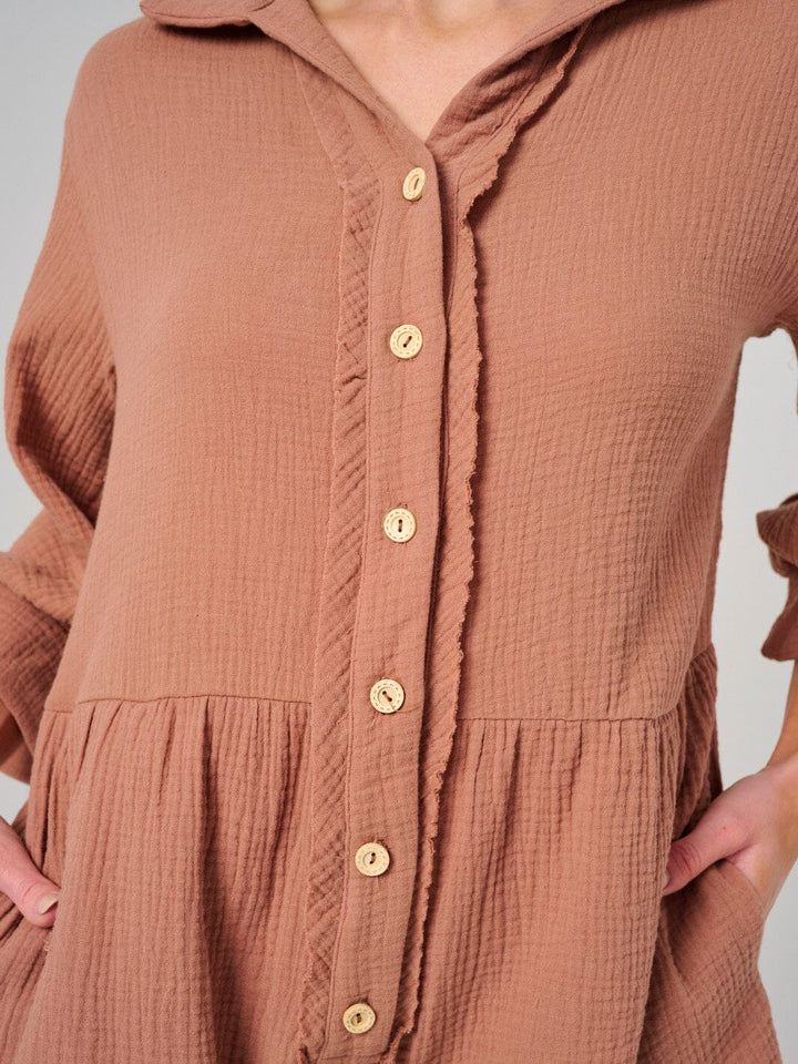 WOMEN'S LONG SLEEVE BUTTON UP FRONT POCKETS ROMPER