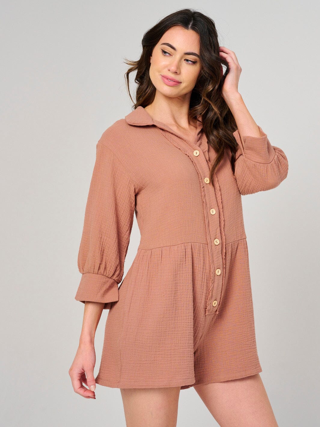 WOMEN'S LONG SLEEVE BUTTON UP FRONT POCKETS ROMPER