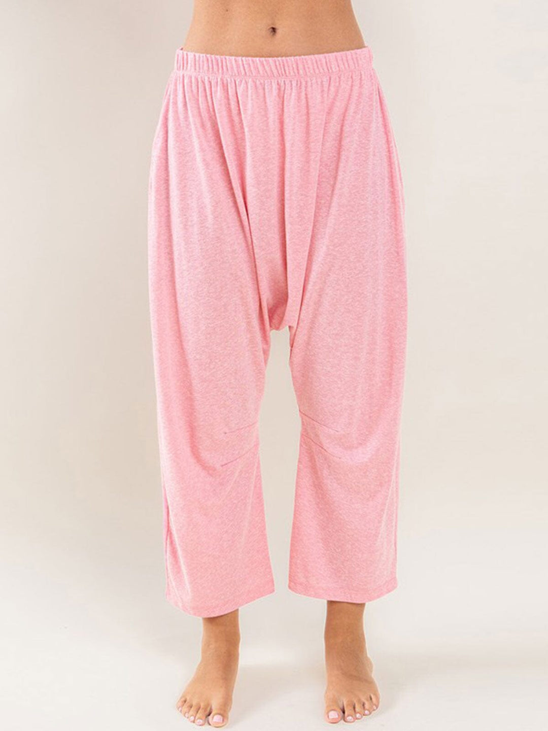 WOMEN'S ELASTIC WAIST FRONT POCKETS WIDE LEG CAPRI PANTS