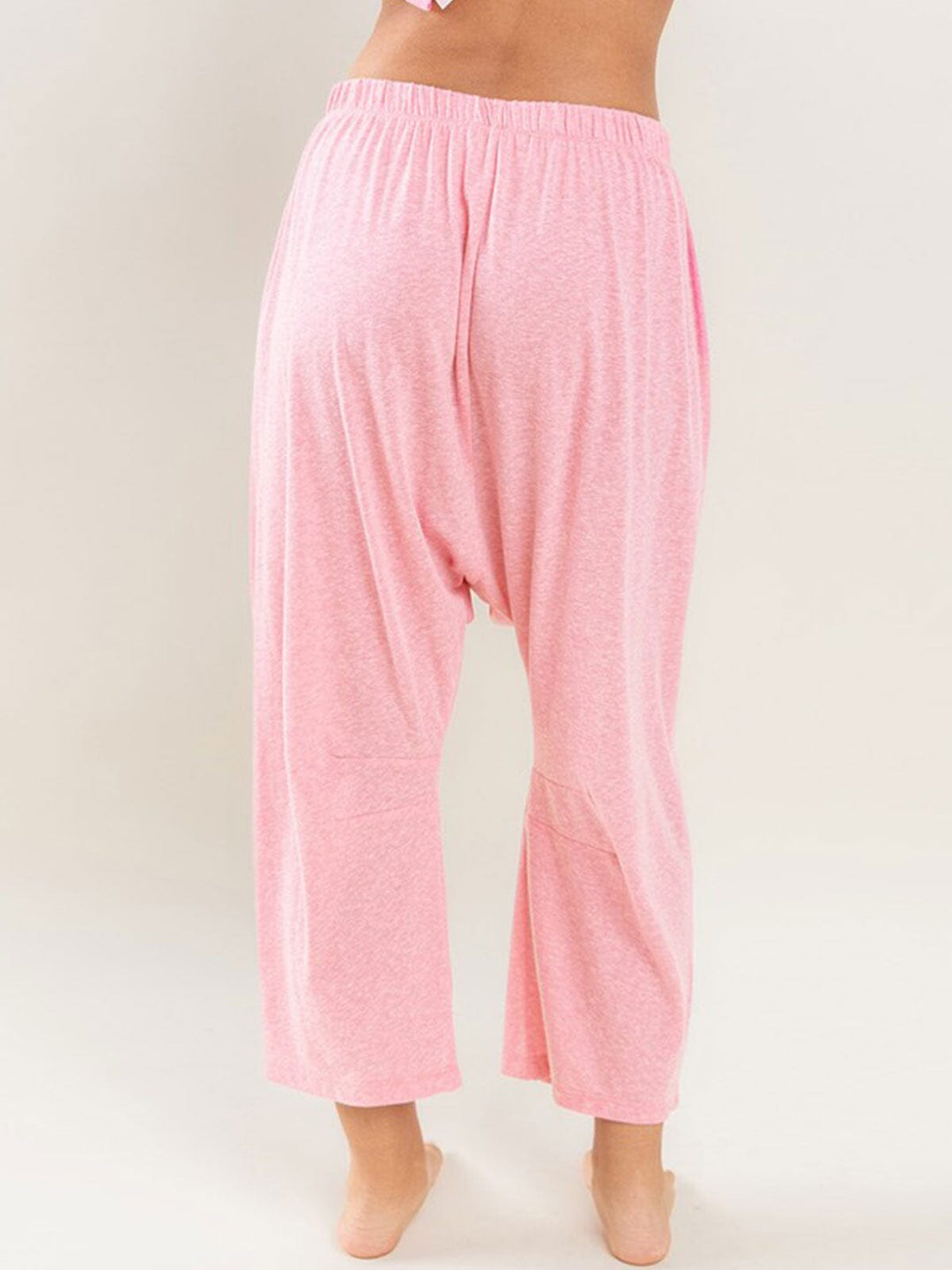 WOMEN'S ELASTIC WAIST FRONT POCKETS WIDE LEG CAPRI PANTS