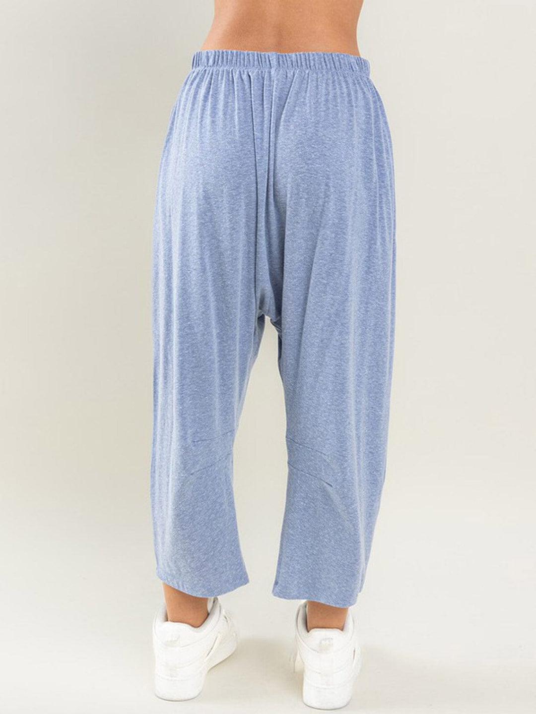 WOMEN'S ELASTIC WAIST FRONT POCKETS WIDE LEG CAPRI PANTS