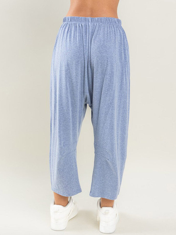 WOMEN'S ELASTIC WAIST FRONT POCKETS WIDE LEG CAPRI PANTS