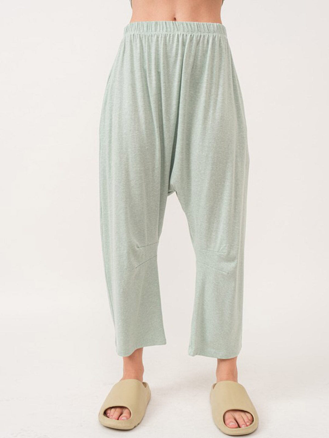 WOMEN'S ELASTIC WAIST FRONT POCKETS WIDE LEG CAPRI PANTS