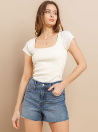 WOMEN'S SHORT SLEEVE SQUARE NECK RIBBED BODYSUIT