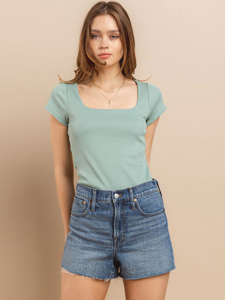 WOMEN'S SHORT SLEEVE SQUARE NECK RIBBED BODYSUIT