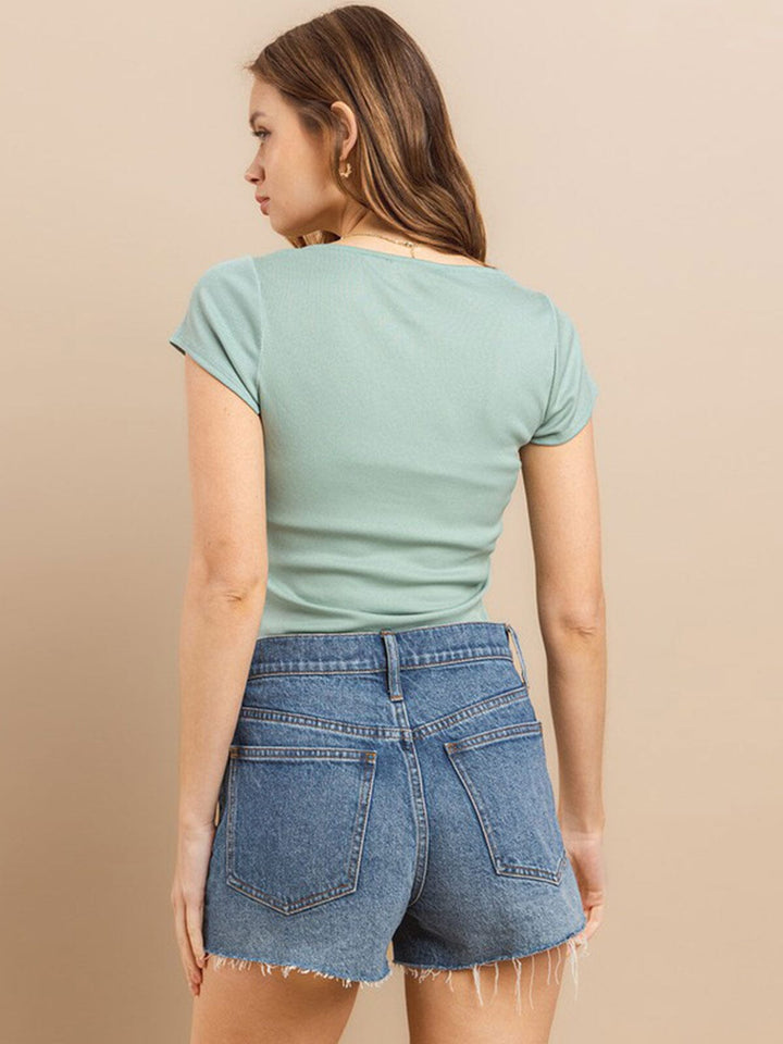 WOMEN'S SHORT SLEEVE SQUARE NECK RIBBED BODYSUIT