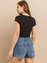 WOMEN'S SHORT SLEEVE SQUARE NECK RIBBED BODYSUIT