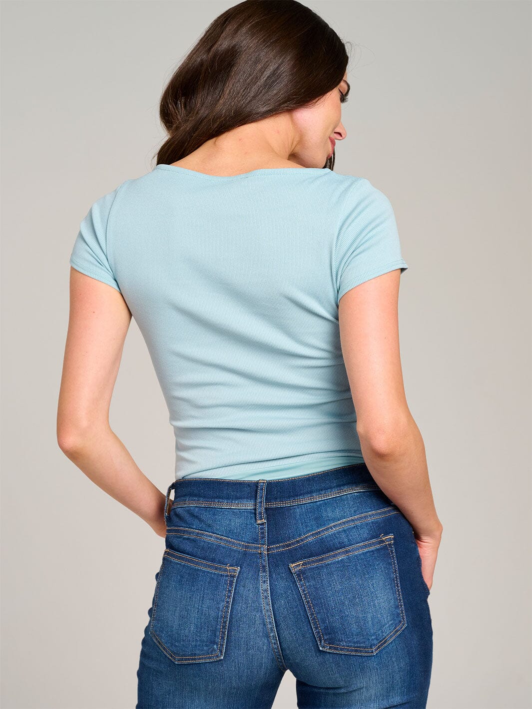 WOMEN'S SHORT SLEEVE SQUARE NECK RIBBED BODYSUIT