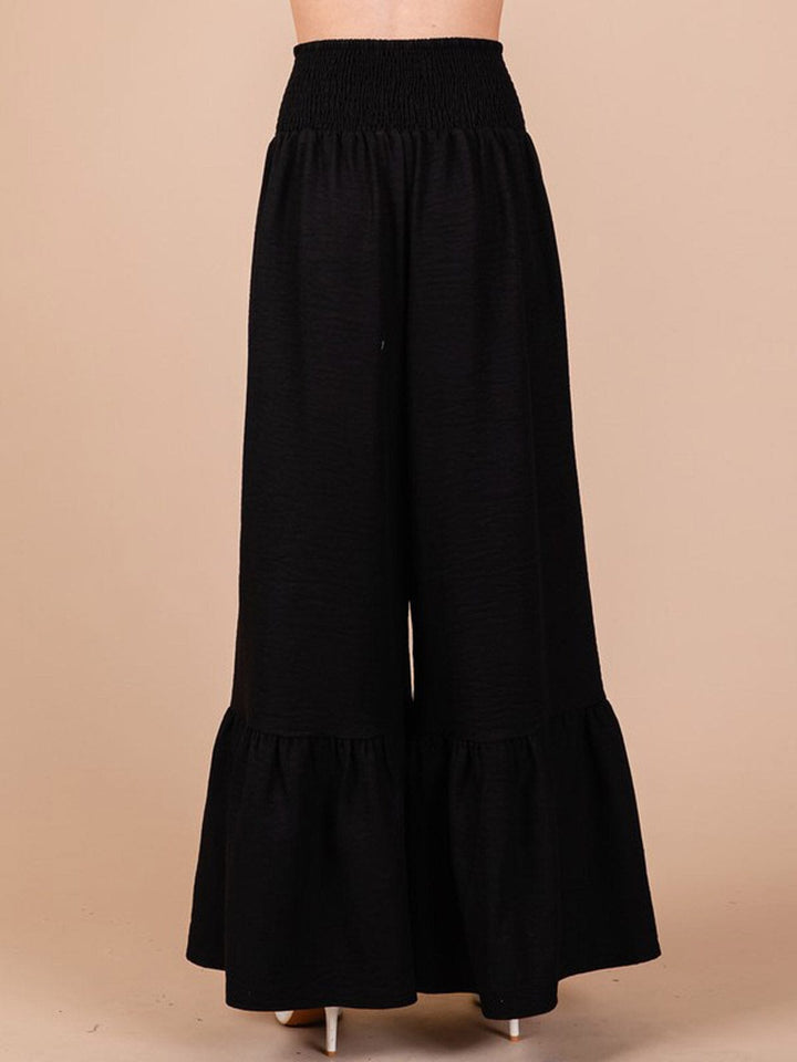 WOMEN'S SMOCK WAIST SELF TIE BELL LEG PANTS