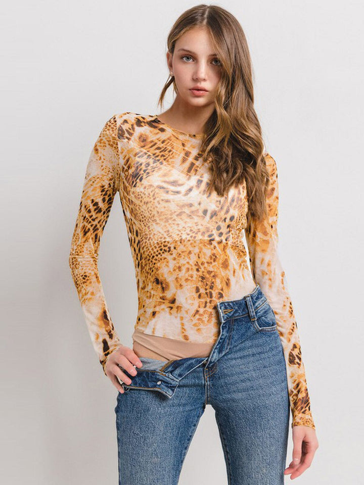 WOMEN'S LONG SLEEVE ANIMAL PRINT BODYSUIT