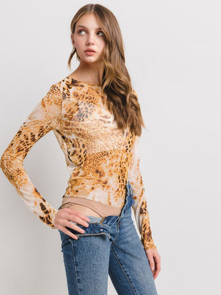 WOMEN'S LONG SLEEVE ANIMAL PRINT BODYSUIT