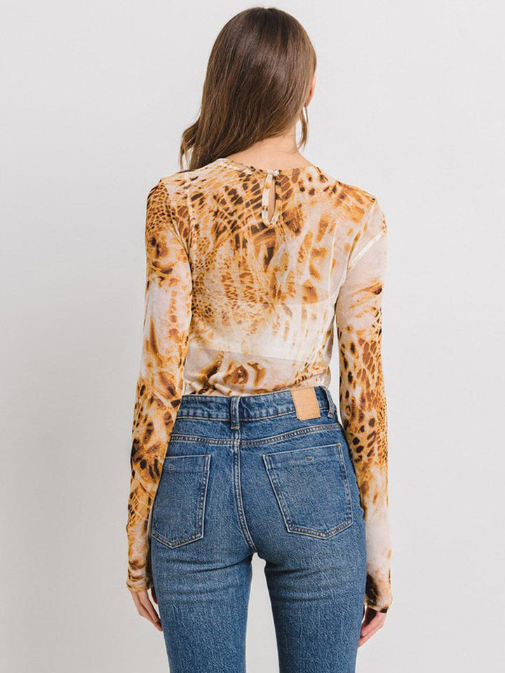 WOMEN'S LONG SLEEVE ANIMAL PRINT BODYSUIT