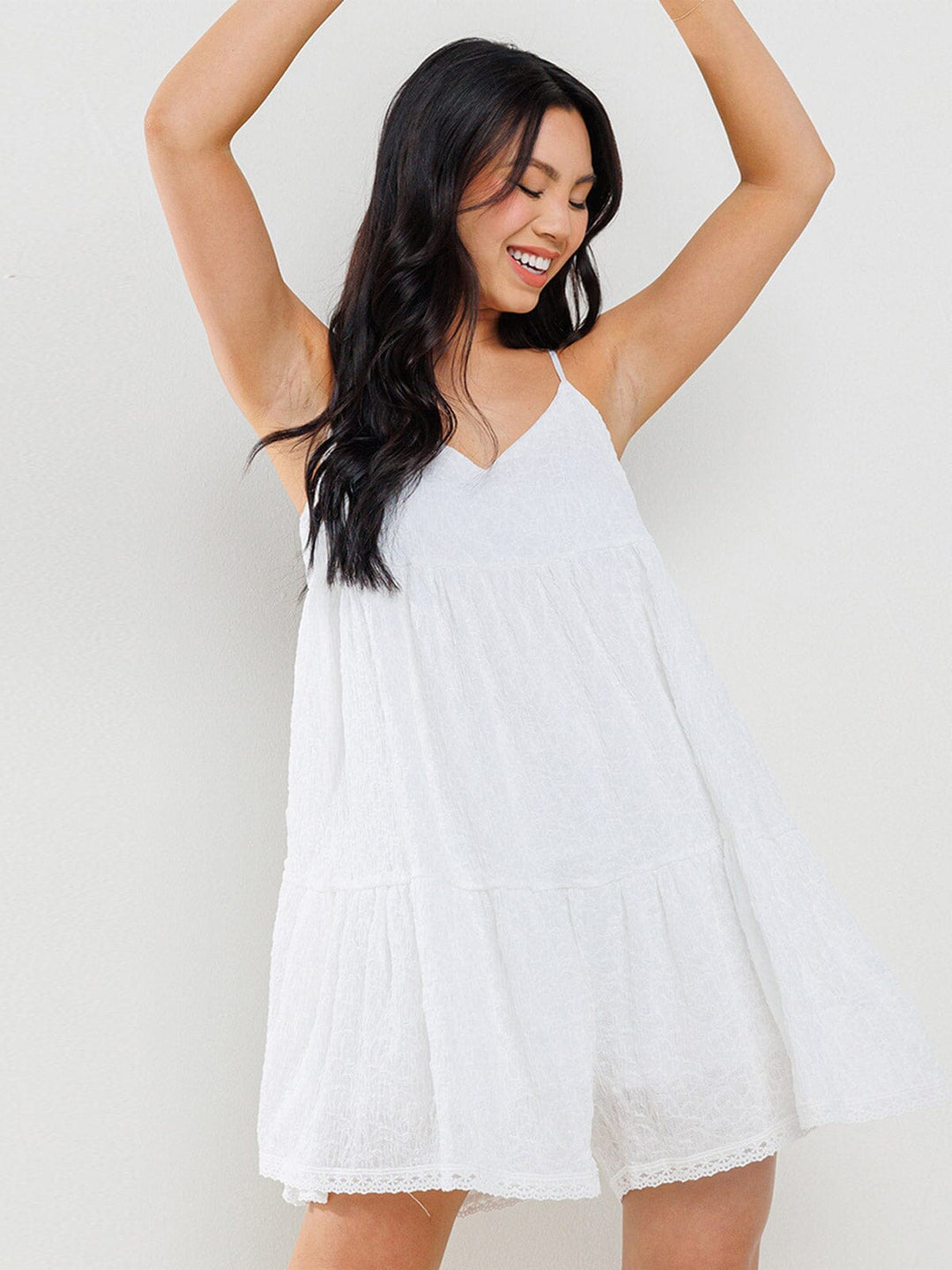 WOMEN'S SLEEVELESS RUFFLE TIERED TUNIC ROMPER – Wholesalefashiontrends.com