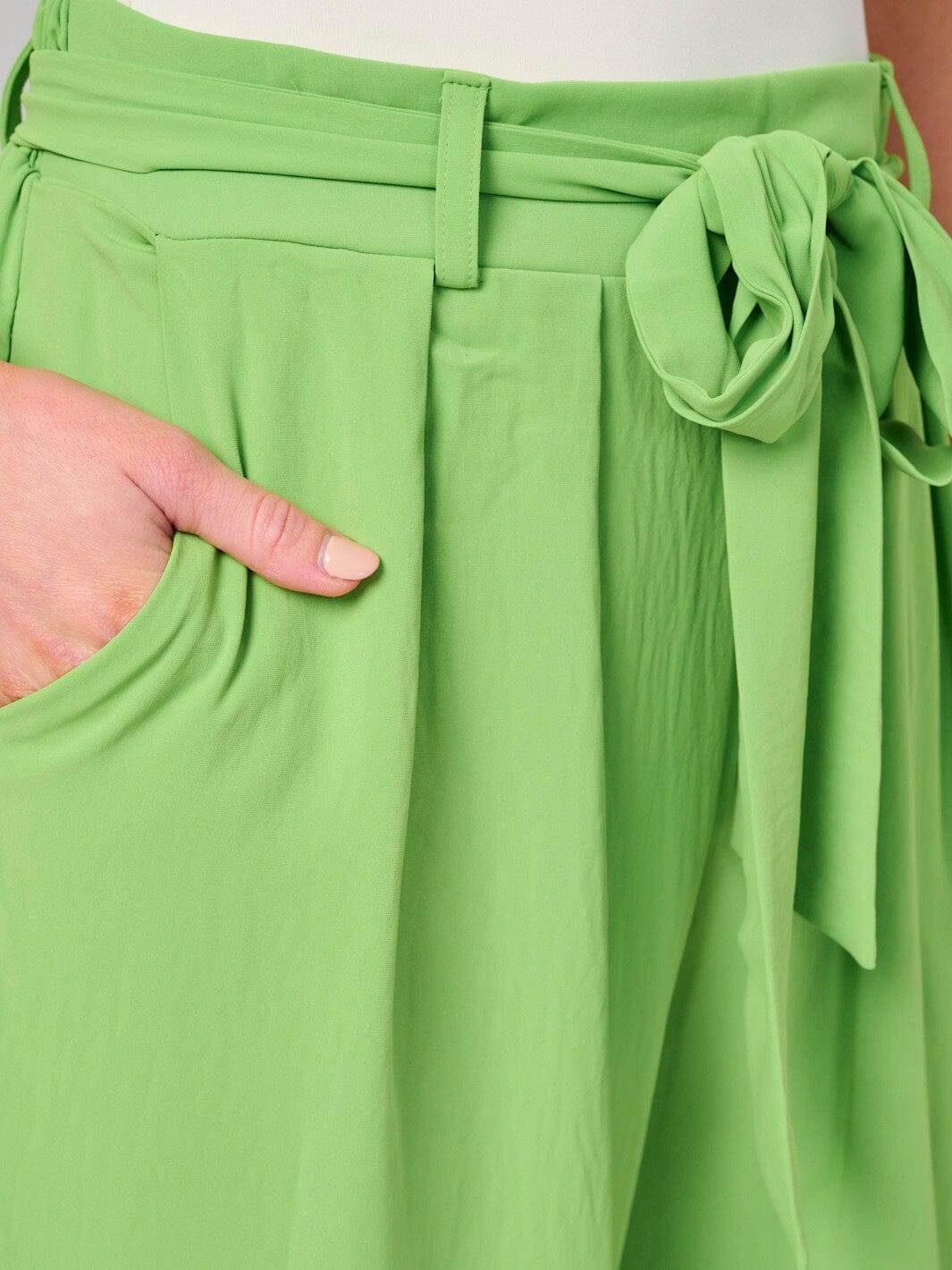 WOMEN'S ELASTIC WAIST SELF TIE FRONT POCKETS WIDE LEG PANTS