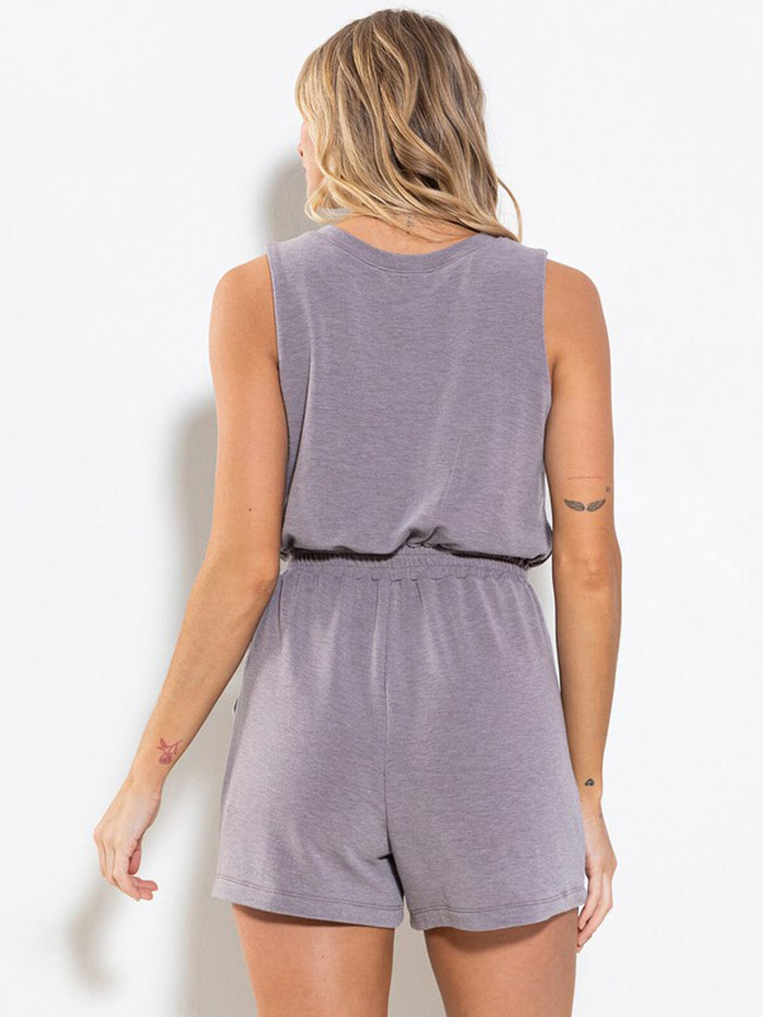 WOMEN'S SLEEVELESS ELASTIC WAIST POCKETS BUTTON UP ROMPER