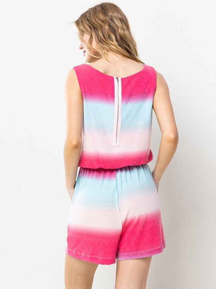 WOMEN'S SLEEVELESS ELASTIC WAIST POCKETS COLORBLOCK ROMPER