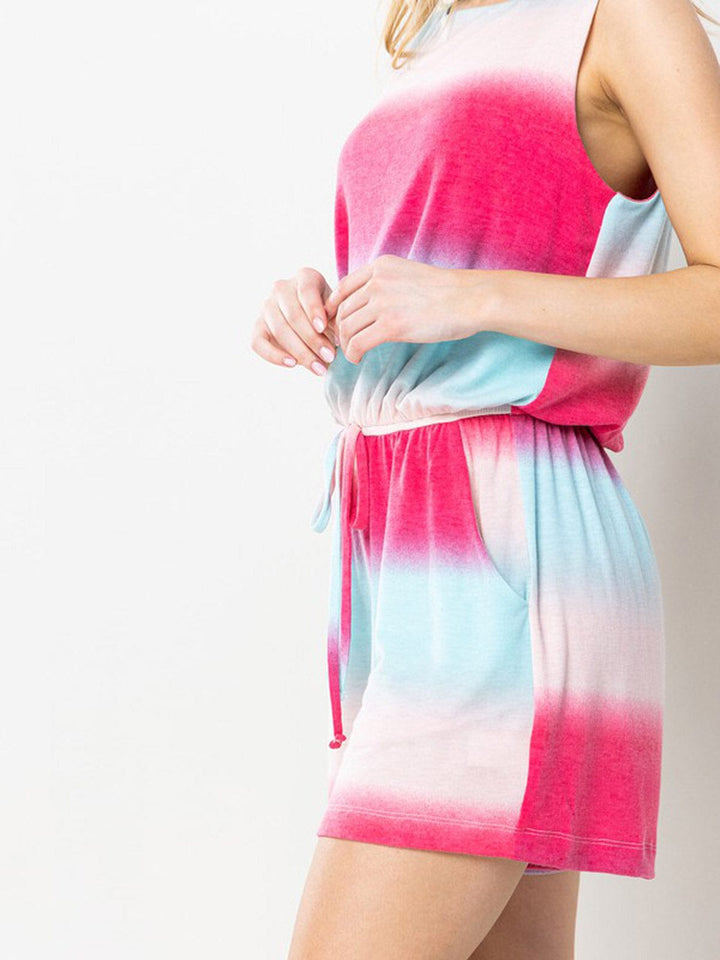 WOMEN'S SLEEVELESS ELASTIC WAIST POCKETS COLORBLOCK ROMPER