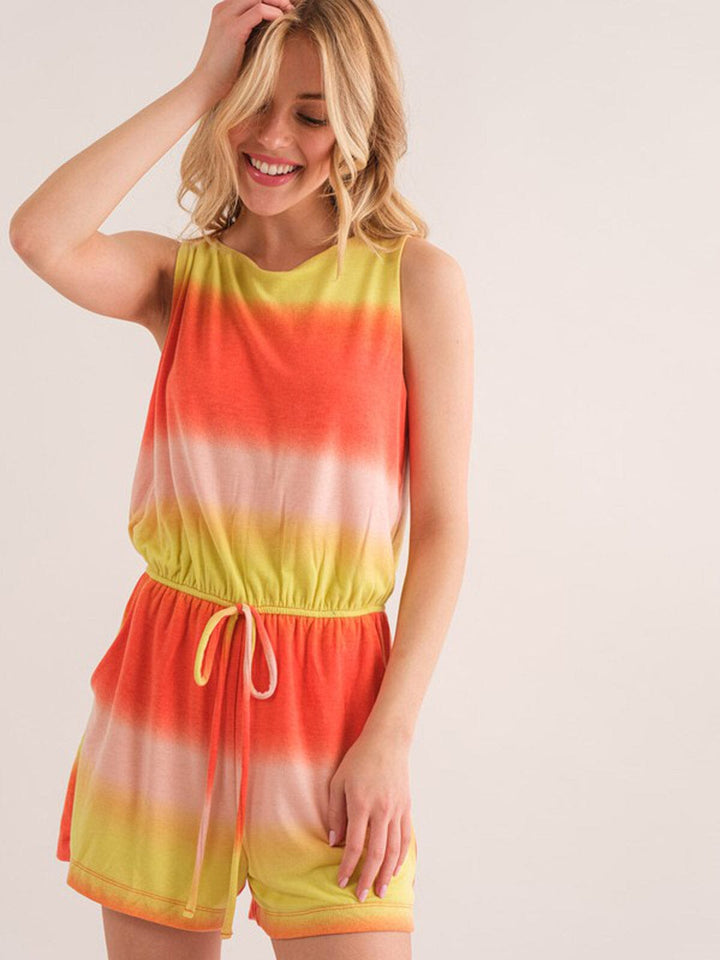 WOMEN'S SLEEVELESS ELASTIC WAIST POCKETS COLORBLOCK ROMPER