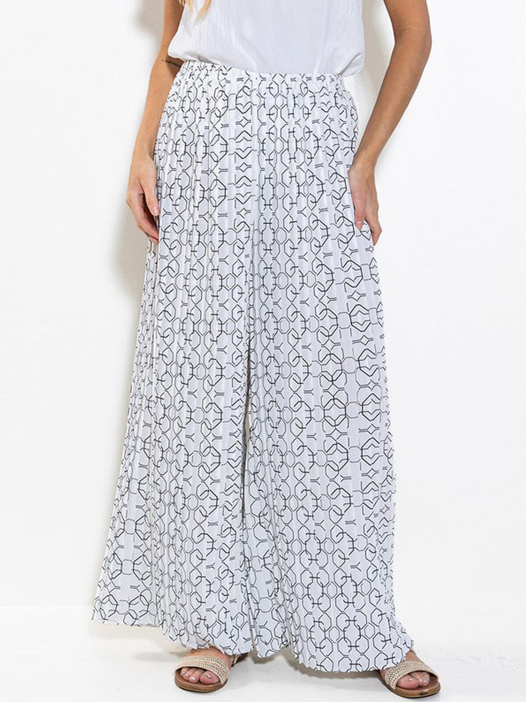WOMEN'S ELASTIC WAIST PRINTED PALAZZO PANTS