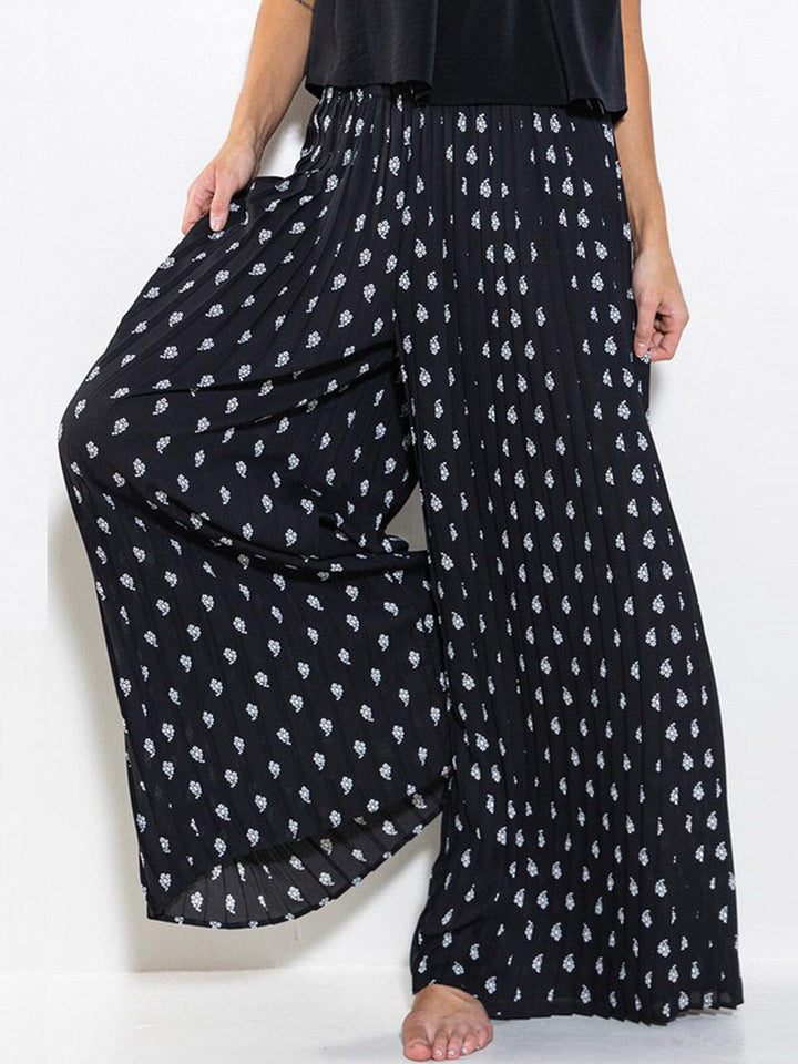 WOMEN'S ELASTIC WAIST WIDE LED PRINTED PALAZZO PANTS