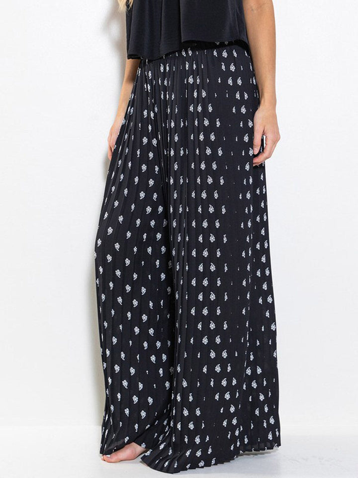 WOMEN'S ELASTIC WAIST WIDE LED PRINTED PALAZZO PANTS