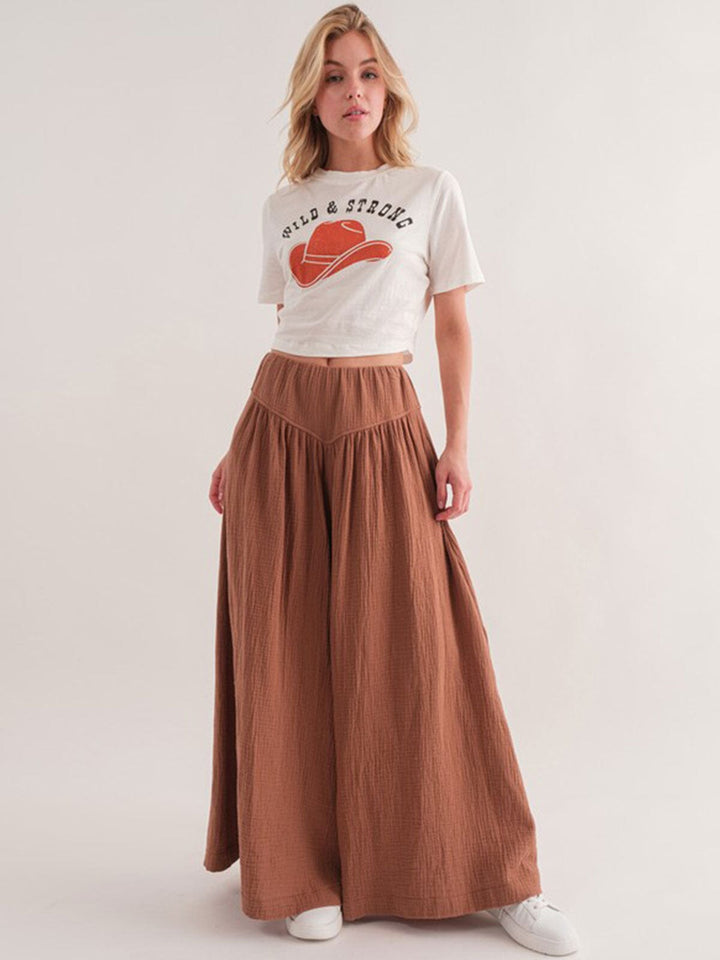 WOMEN'S ELASTIC WAIST FRONT POCKETS PALAZZO PANTS