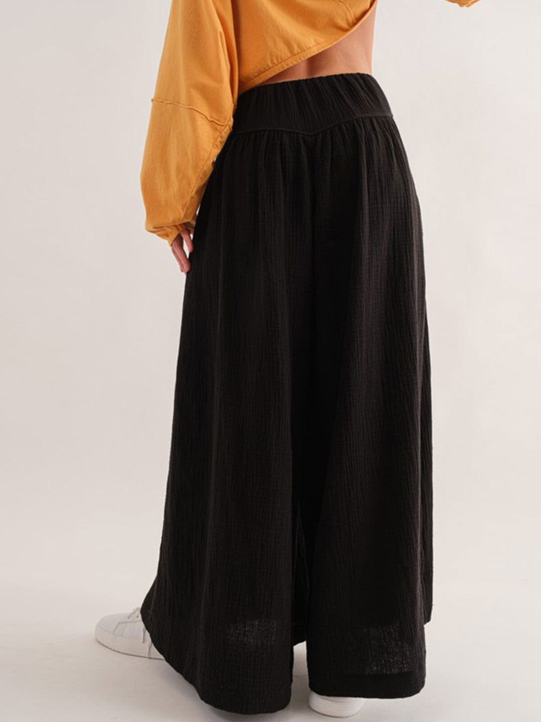 WOMEN'S ELASTIC WAIST FRONT POCKETS PALAZZO PANTS