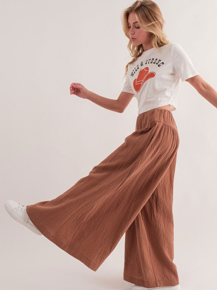 WOMEN'S ELASTIC WAIST FRONT POCKETS PALAZZO PANTS