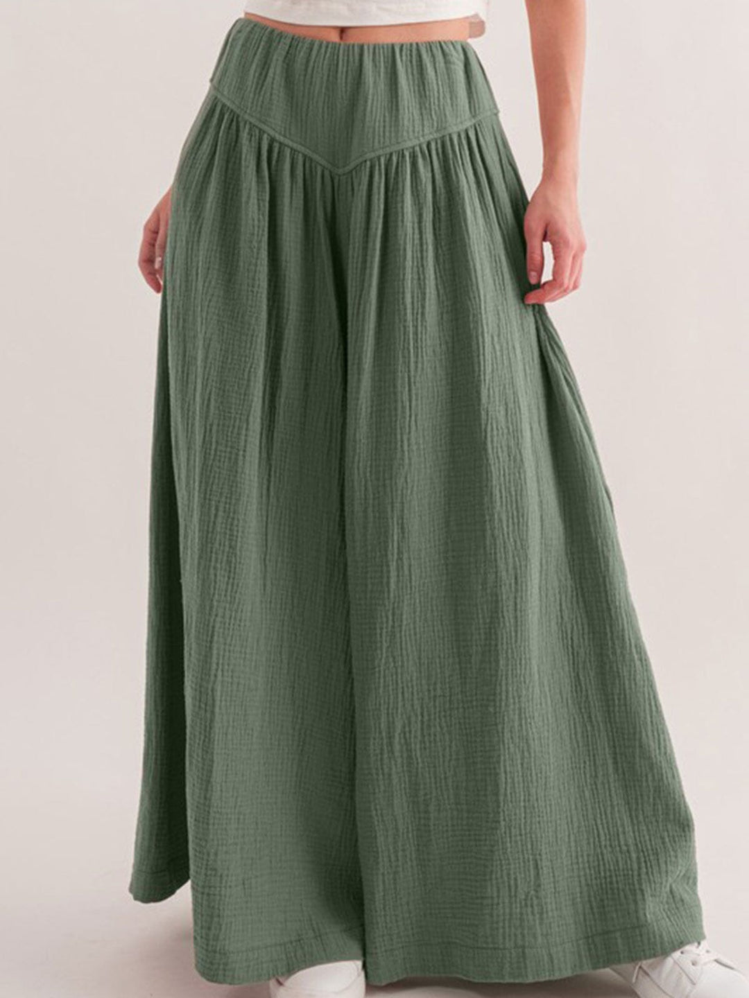 WOMEN'S ELASTIC WAIST FRONT POCKETS PALAZZO PANTS