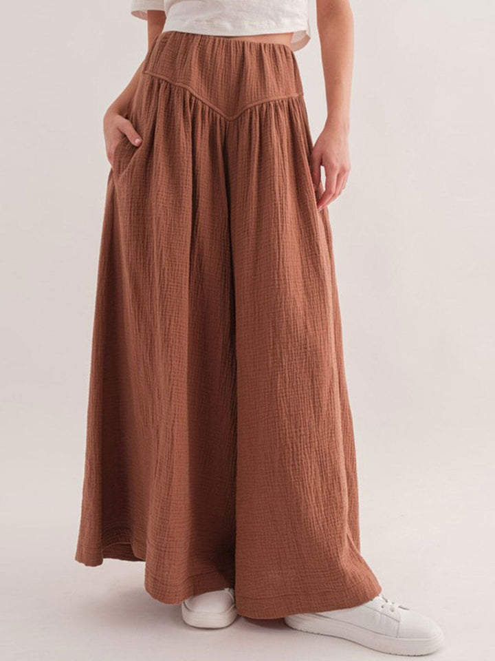 WOMEN'S ELASTIC WAIST FRONT POCKETS PALAZZO PANTS