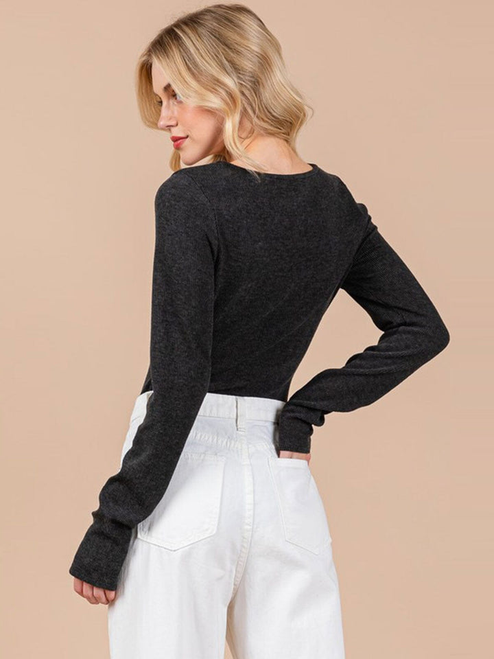 WOMEN'S LONG SLEEVE ROUND NECK RIBBED BODYSUIT