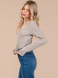 WOMEN'S LONG SLEEVE ROUND NECK RIBBED BODYSUIT