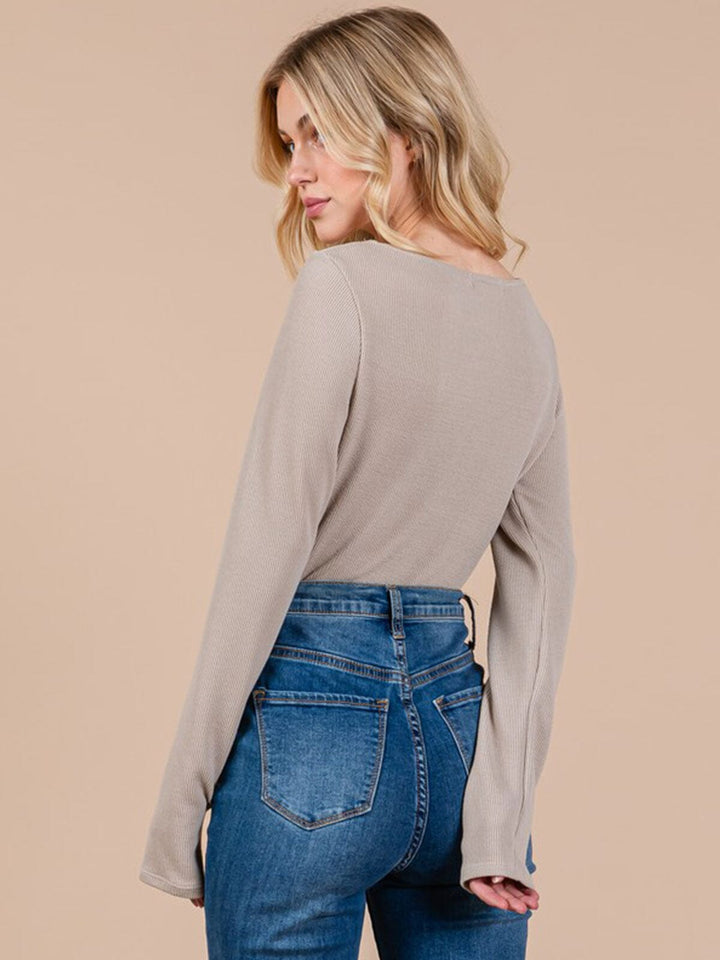 WOMEN'S LONG SLEEVE ROUND NECK RIBBED BODYSUIT
