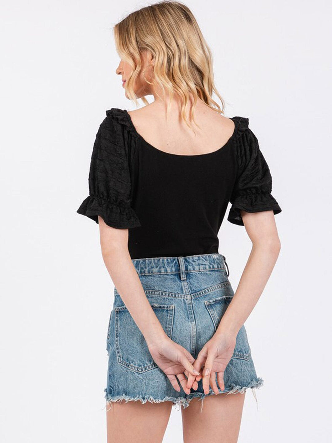 WOMEN'S SHORT PUFF SLEEVE V-NECK BODYSUIT