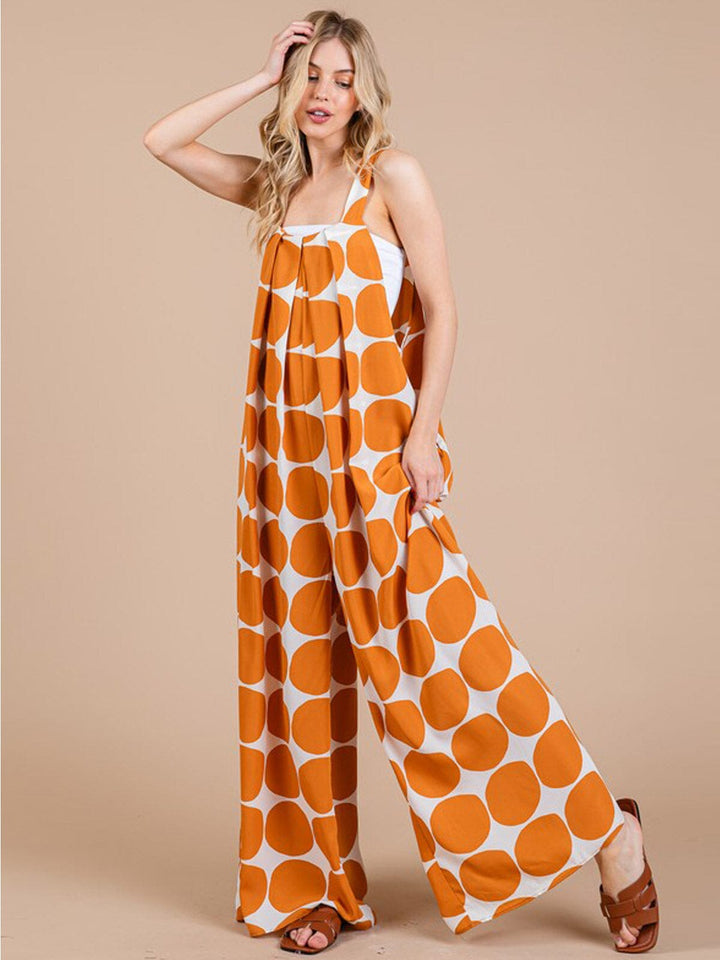 WOMEN'S SLEEVELESS FRONT POCKET SQUARE NECK PALAZZO PRINTED JUMPSUIT