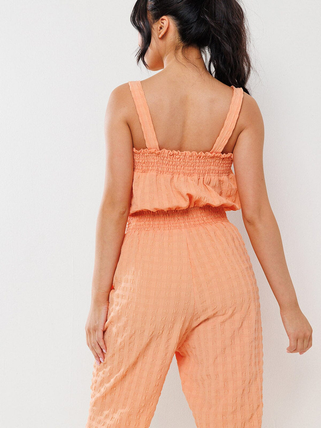 WOMEN'S SLEEVELESS SMOCK WAIST POCKETS JUMPSUIT