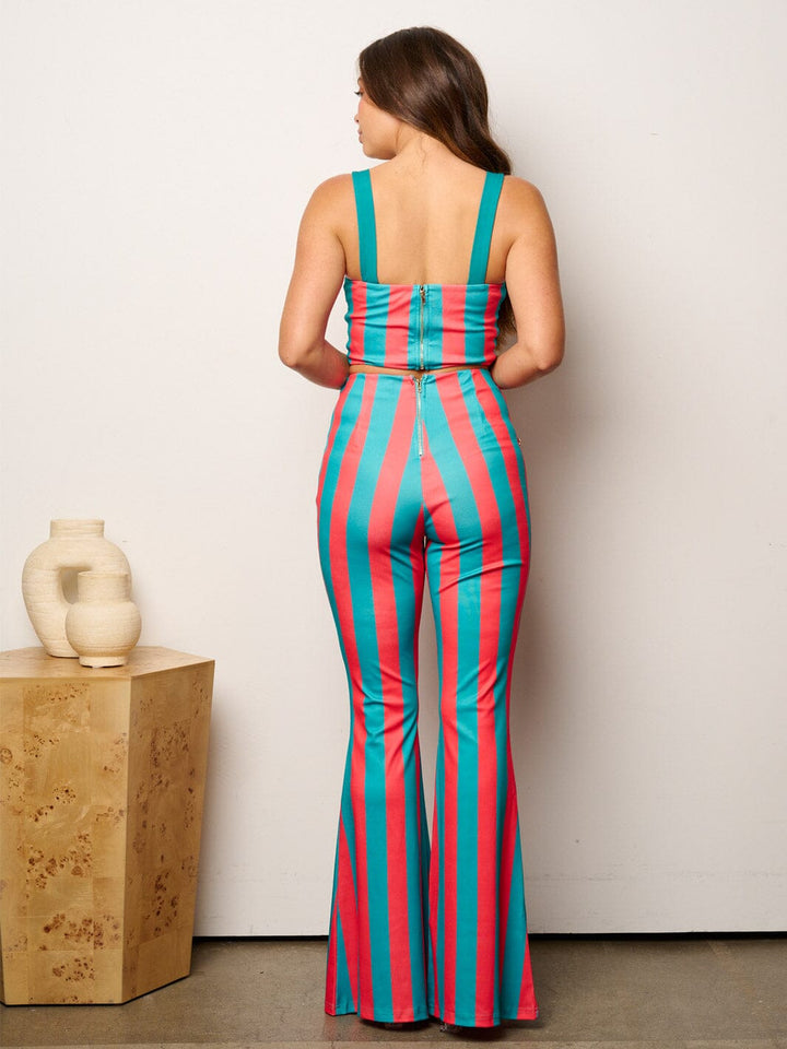 WOMEN'S SLEEVELESS CROP TOP & BELL LEG PANTS COLORBLOCK 2PC SET