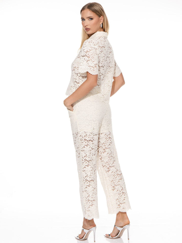 WOMEN'S SHORT SLEEVE BLOUSE & BUTTON CLOSURE PANTS LACE 2PC. SET