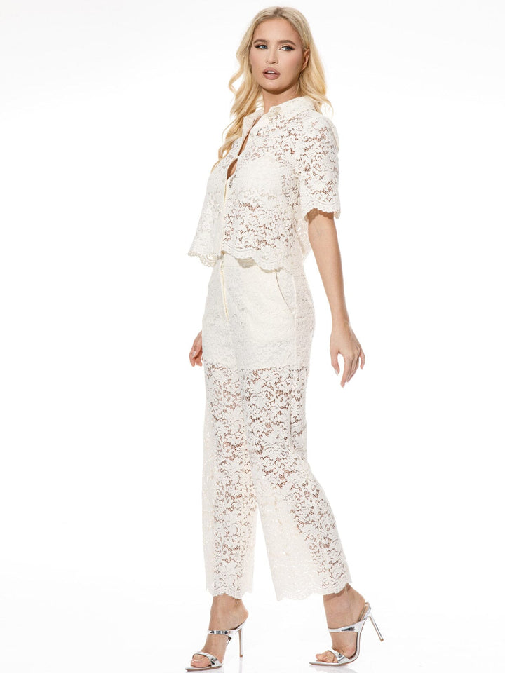 WOMEN'S SHORT SLEEVE BLOUSE & BUTTON CLOSURE PANTS LACE 2PC. SET