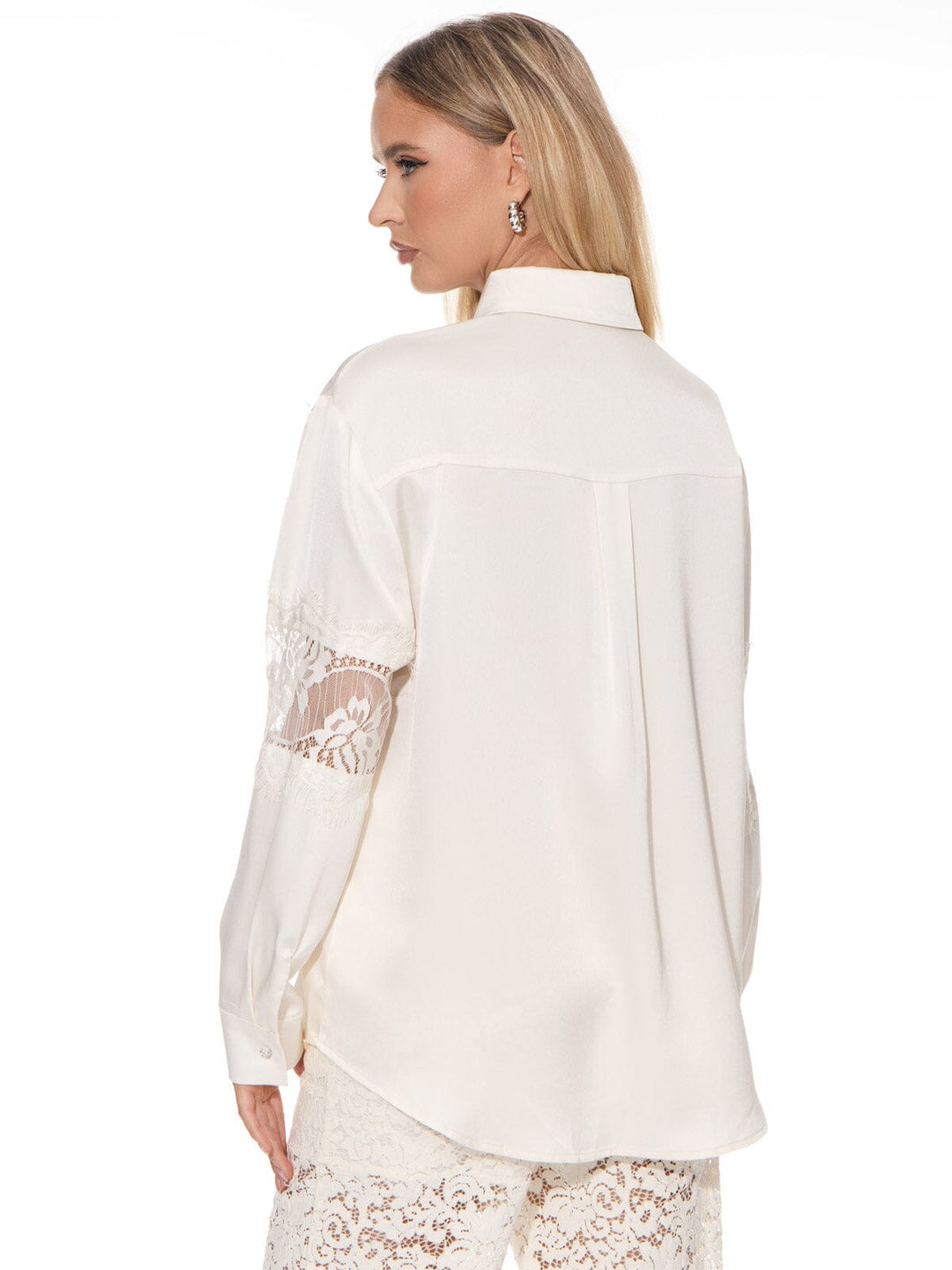 WOMEN'S LONG SLEEVE BUTTON UP LACE SATIN BLOUSE