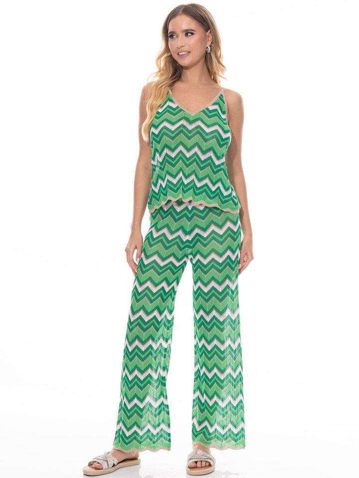 WOMEN'S ELASTIC WAIST STRIPES COLORBLOCK WIDE LEG KNIT PANTS