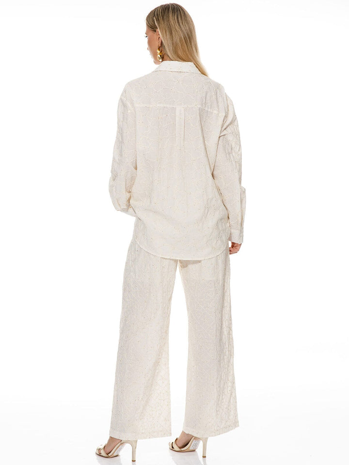 WOMEN'S LONG SLEEVE BLOUSE & ELASTIC WAIST PANTS DETAILED STUDS 2PC. SET