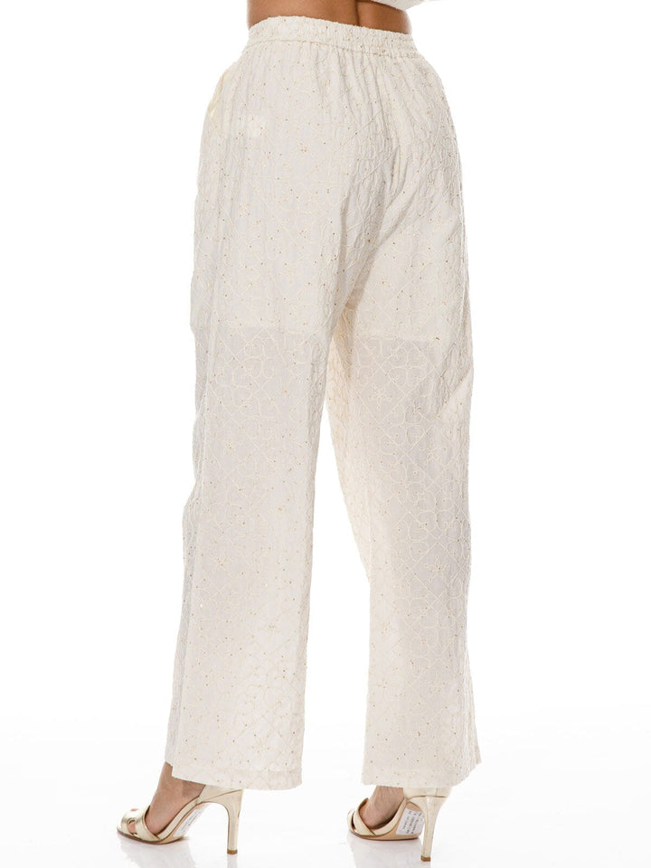 WOMEN'S ELASTIC WAIST FRONT POCKETS WIDE LEG DETAILED PANTS