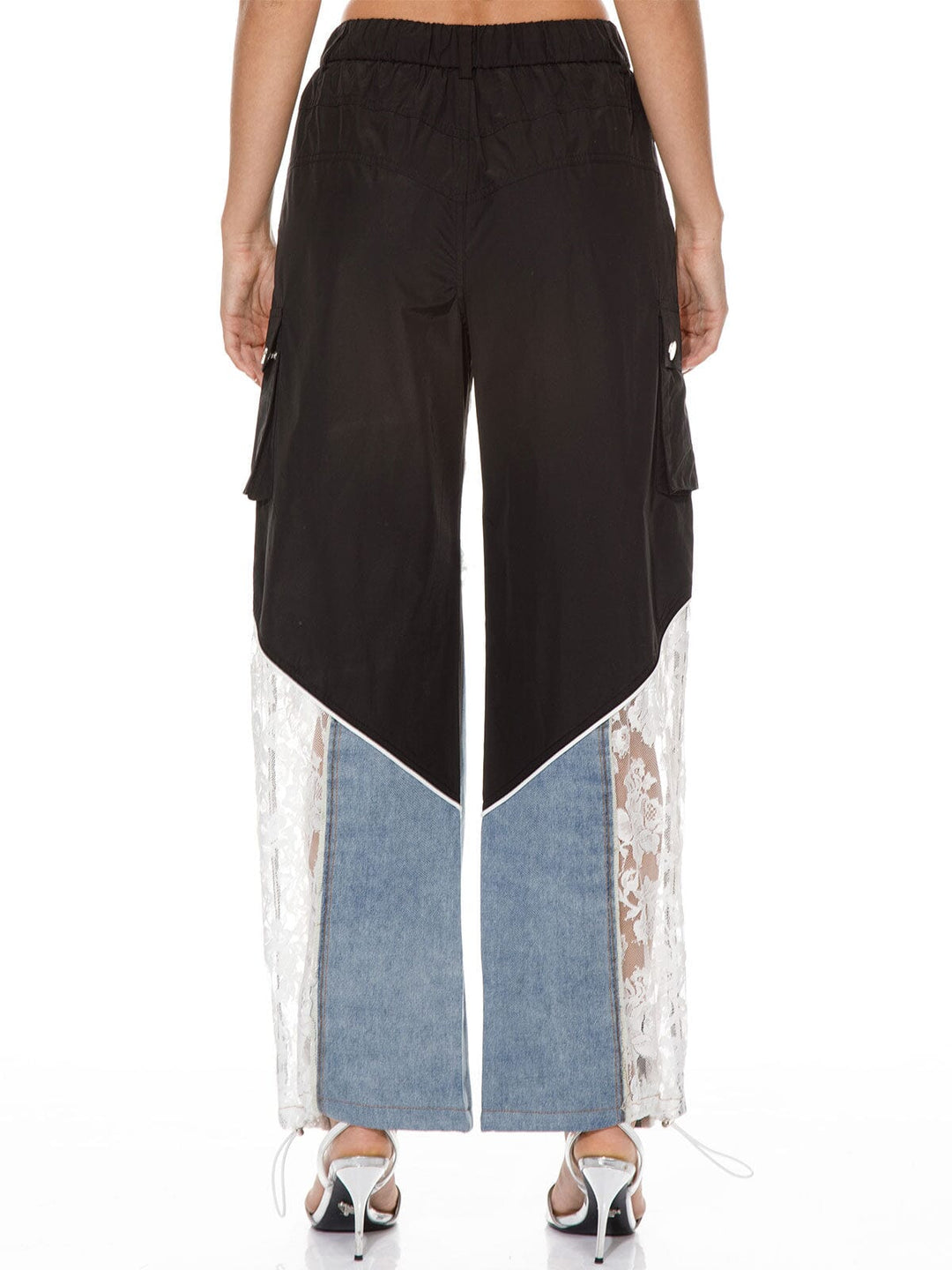 WOMEN'S ELASTIC WAISR FRONT POCKETS WIDE LEG CONTRAST PANTS