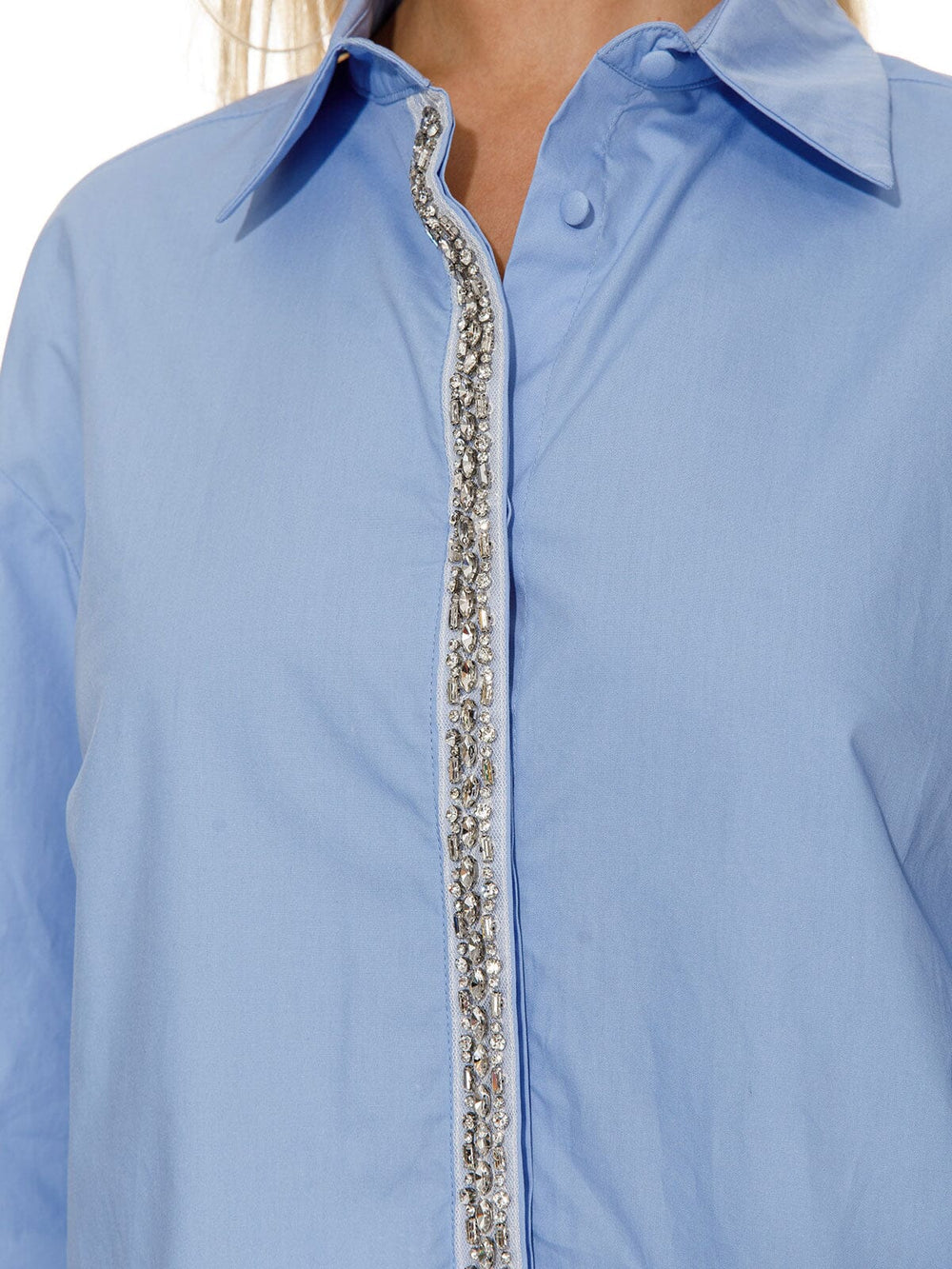 WOMEN'S LONG SLEEVE BUTTON UP STUDS DETAILED BLOUSE