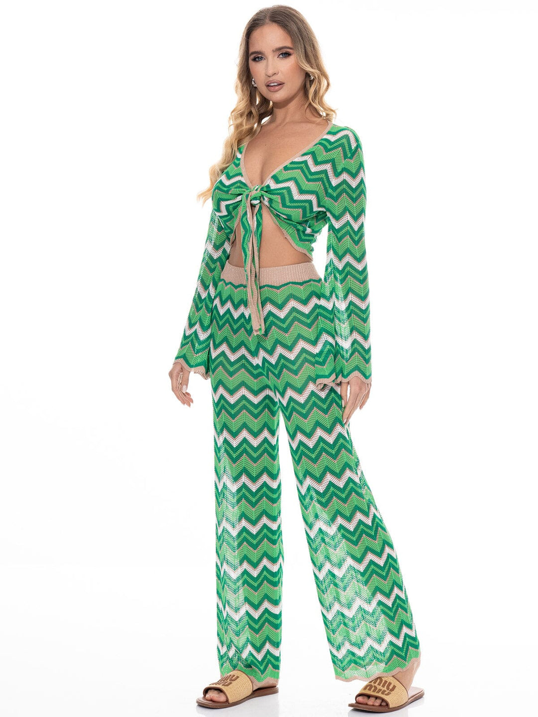 WOMEN'S ELASTIC WAIST STRIPES COLORBLOCK WIDE LEG KNIT PANTS