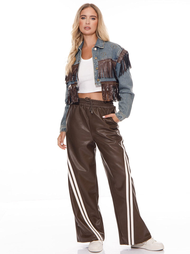 WOMEN'S LONG SLEEVE BUTTON CLOSURE FRINGE DENIM JACKET