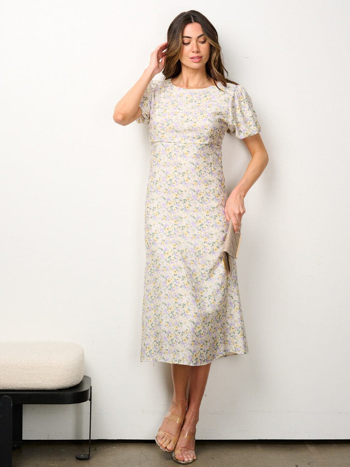 WOMEN'S SHORT SLEEVE FLORAL MIDI DRESS