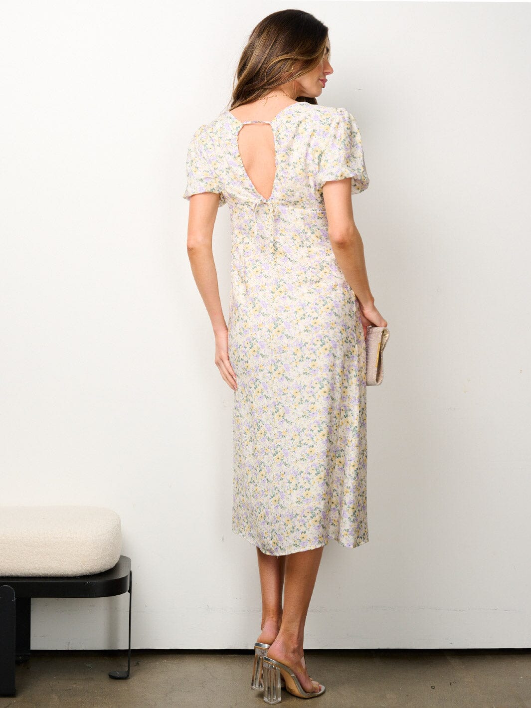 WOMEN'S SHORT SLEEVE FLORAL MIDI DRESS